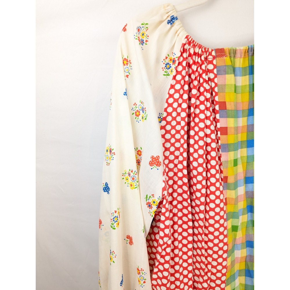Vintage 70s Handmade Patchwork Utility Shirt Sz L Multicolor Peasant Cottagecore - Picture 8 of 9